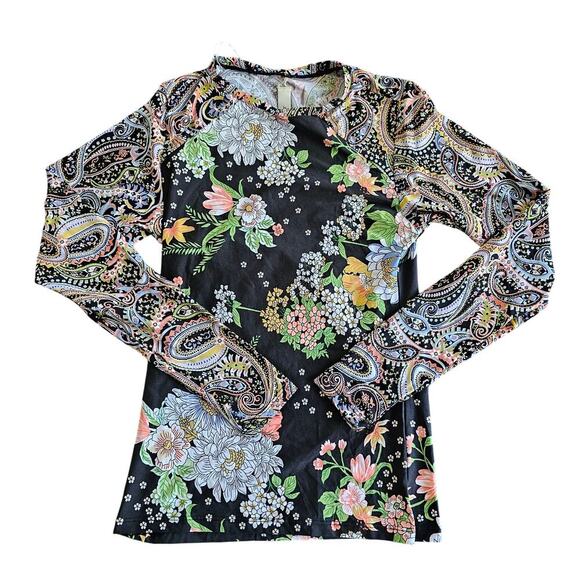 NWT Maaji Women's Black Multicolor Floral Print Long Sleeves Swim Top ize Medium - Picture 1 of 7